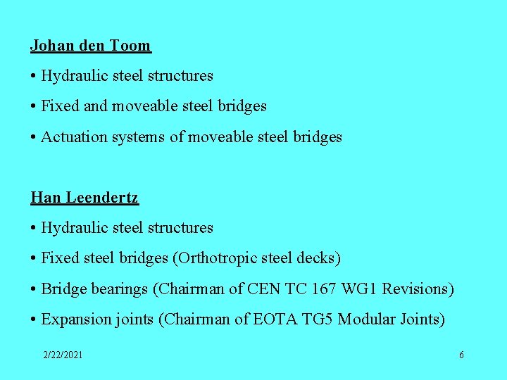 Johan den Toom • Hydraulic steel structures • Fixed and moveable steel bridges •