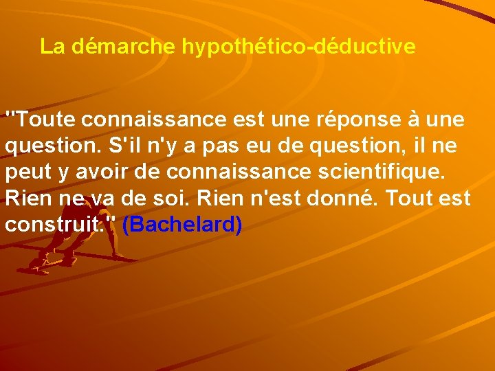  La démarche hypothético-déductive "Toute connaissance est une réponse à une question. S'il n'y