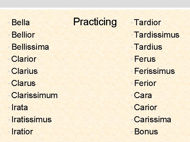  • Bella Practicing • Tardior • Bellior • Tardissimus • Bellissima • Tardius