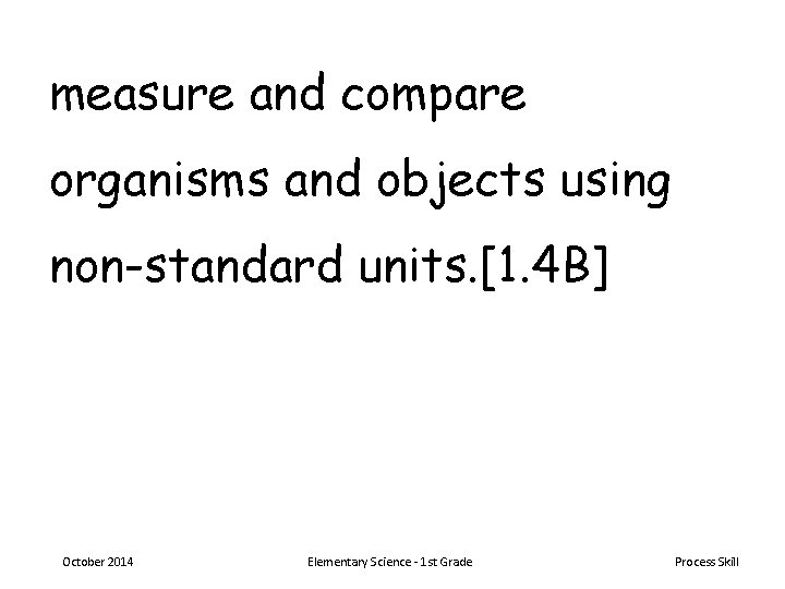 measure and compare organisms and objects using non-standard units. [1. 4 B] October 2014
