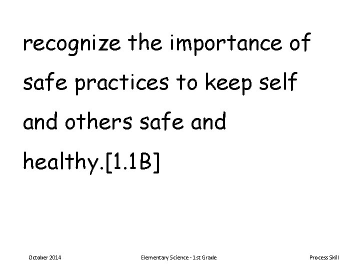 recognize the importance of safe practices to keep self and others safe and healthy.