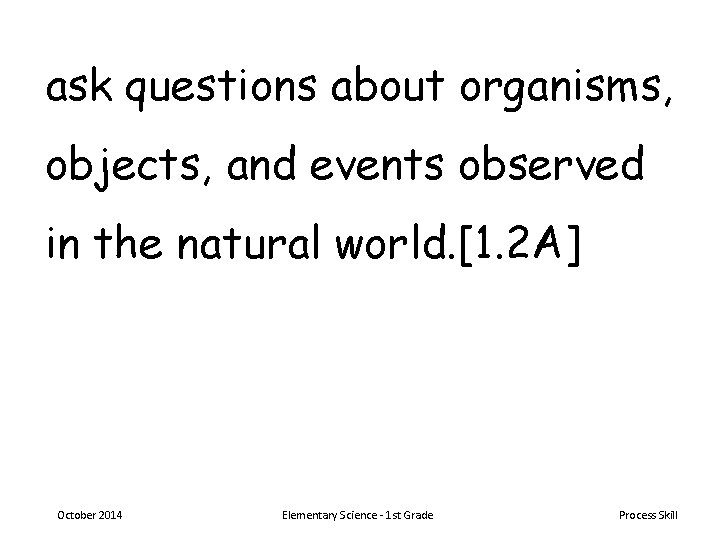 ask questions about organisms, objects, and events observed in the natural world. [1. 2