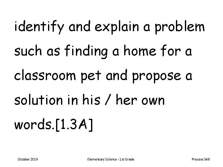 identify and explain a problem such as finding a home for a classroom pet
