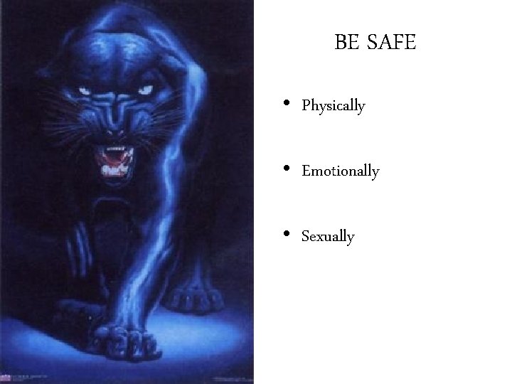 BE SAFE • Physically • Emotionally • Sexually 