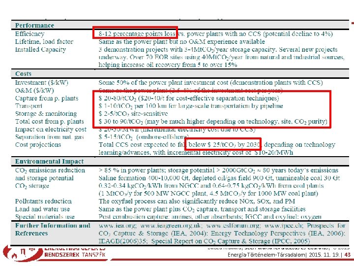 Buzea Klaudia| Szén-dioxid leválasztás és eltárolás| © 2015 Energia-Történelem-Társadalom| 2015. 11. 19. | 43