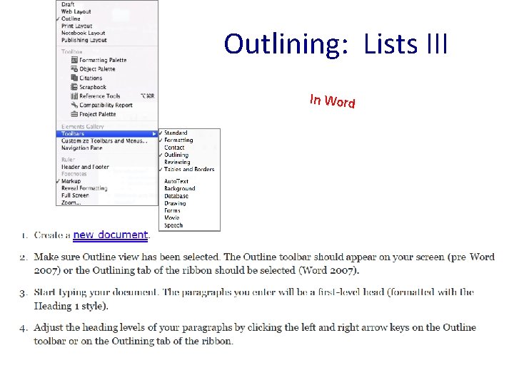 Outlining: Lists III In Word 