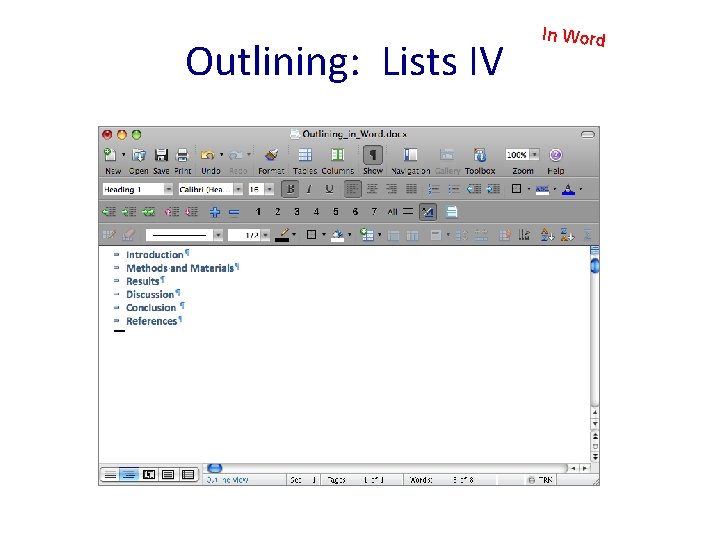 Outlining: Lists IV In Word 