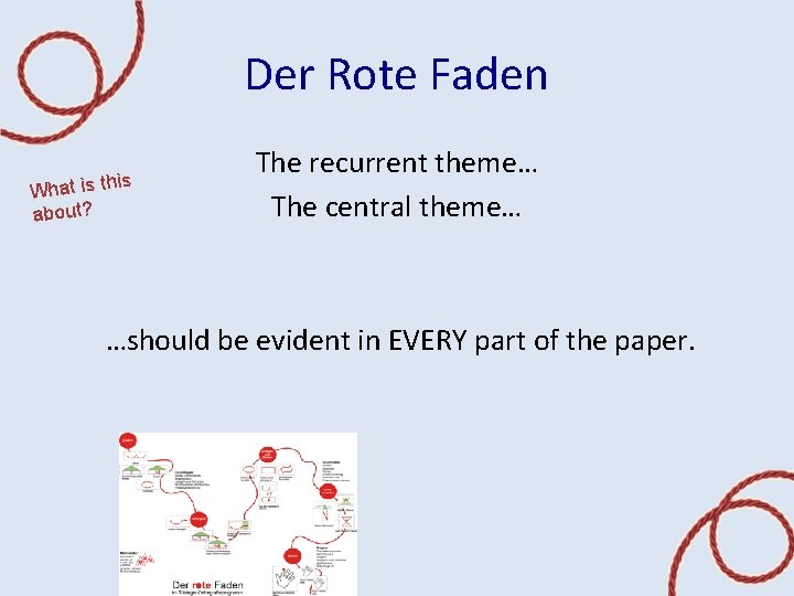 Der Rote Faden is What is th about? The recurrent theme… The central theme…