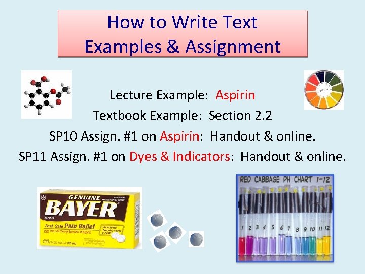 How to Write Text Examples & Assignment Lecture Example: Aspirin Textbook Example: Section 2.