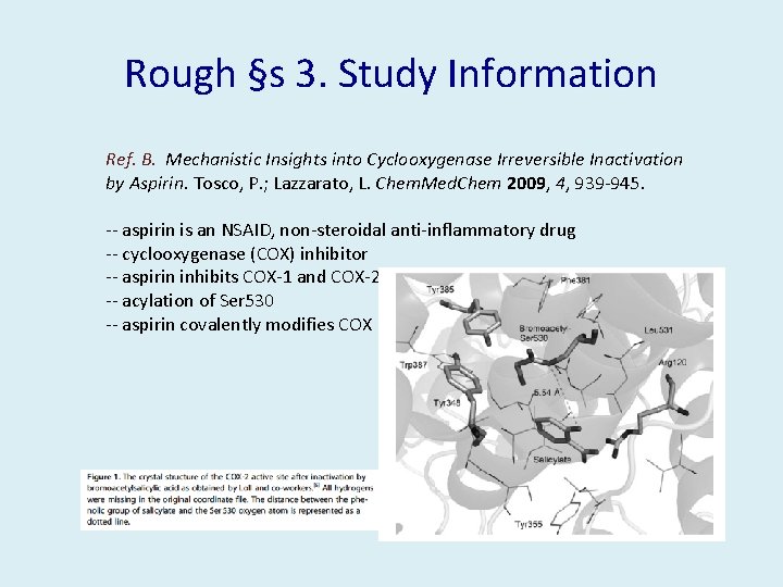 Rough §s 3. Study Information Ref. B. Mechanistic Insights into Cyclooxygenase Irreversible Inactivation by
