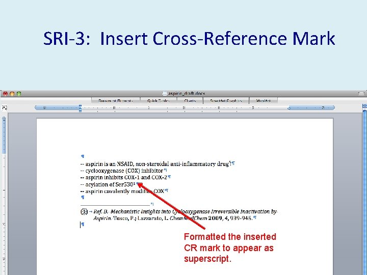 SRI-3: Insert Cross-Reference Mark Formatted the inserted CR mark to appear as superscript. 