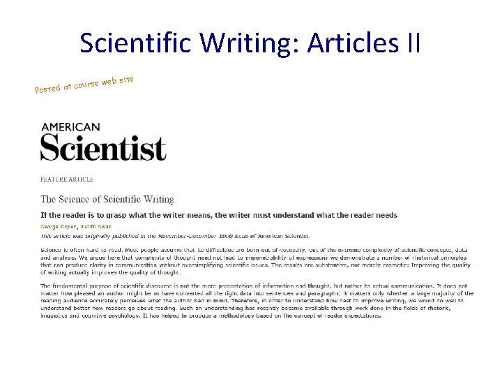 Scientific Writing: Articles II urse web co Posted at site 