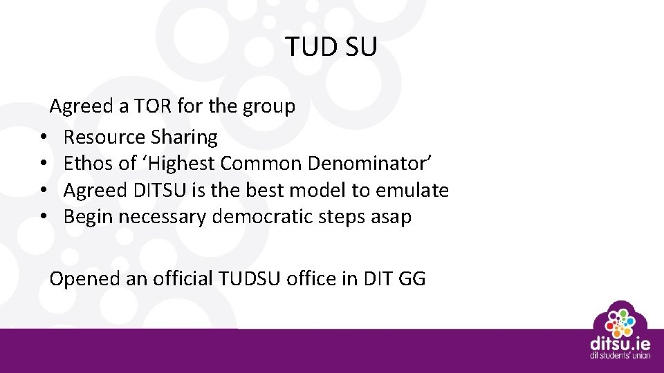 TUD SU Agreed a TOR for the group • Resource Sharing • Ethos of