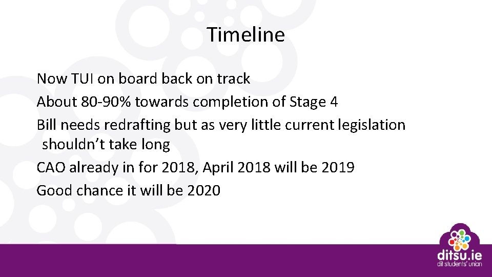 Timeline Now TUI on board back on track About 80 -90% towards completion of