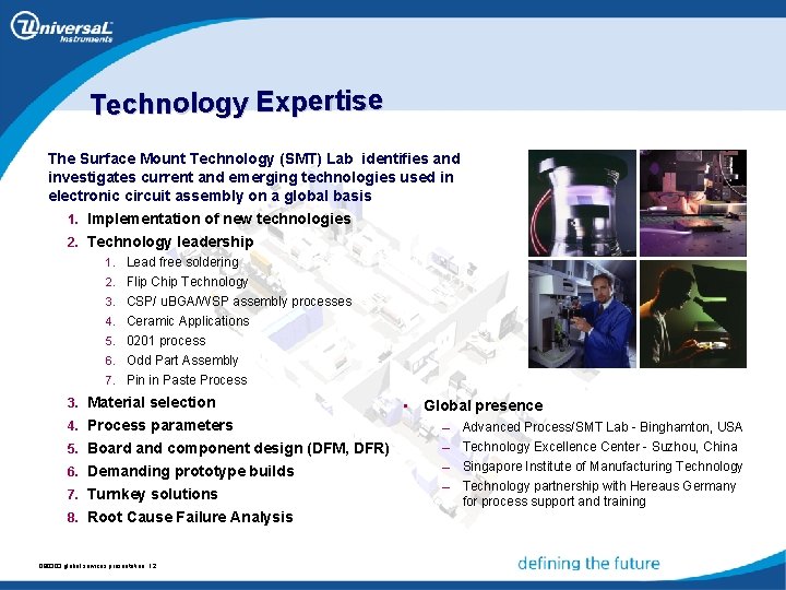 Technology Expertise The Surface Mount Technology (SMT) Lab identifies and investigates current and emerging