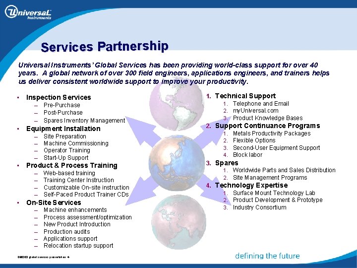 Services Partnership Universal Instruments’ Global Services has been providing world-class support for over 40