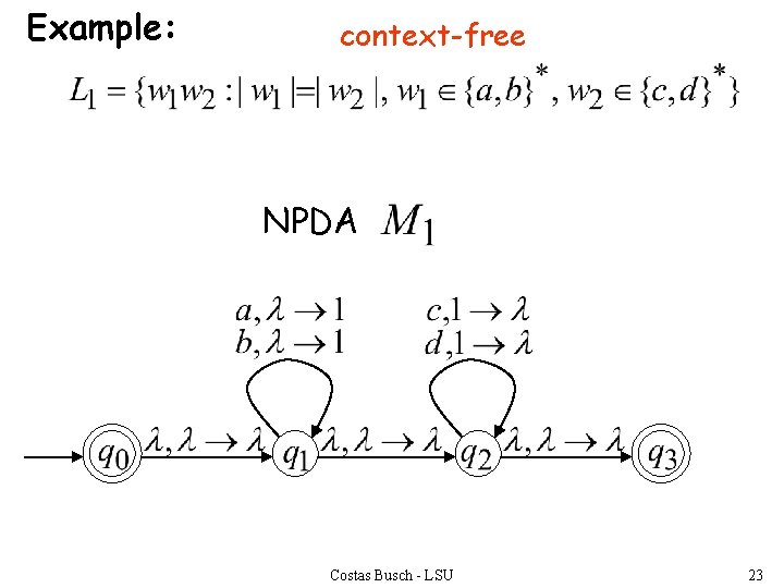 Example: context-free NPDA Costas Busch - LSU 23 