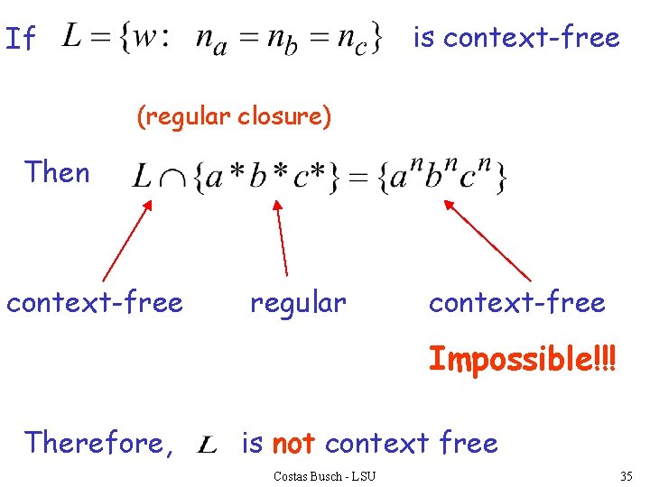 is context-free If (regular closure) Then context-free regular context-free Impossible!!! Therefore, is not context