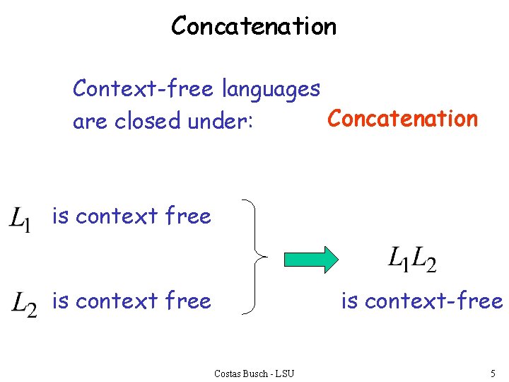 Concatenation Context-free languages Concatenation are closed under: is context free is context-free Costas Busch