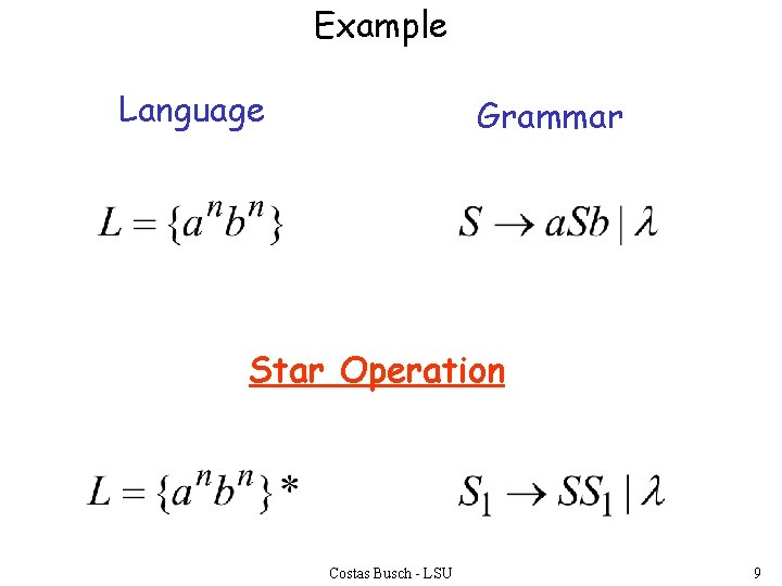 Example Language Grammar Star Operation Costas Busch - LSU 9 