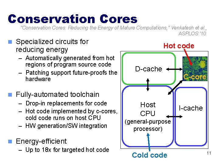 Conservation Cores "Conservation Cores: Reducing the Energy of Mature Computations, " Venkatesh et al.