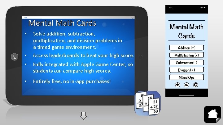 Mental Math Cards • • Solve addition, subtraction, multiplication, and division problems in a