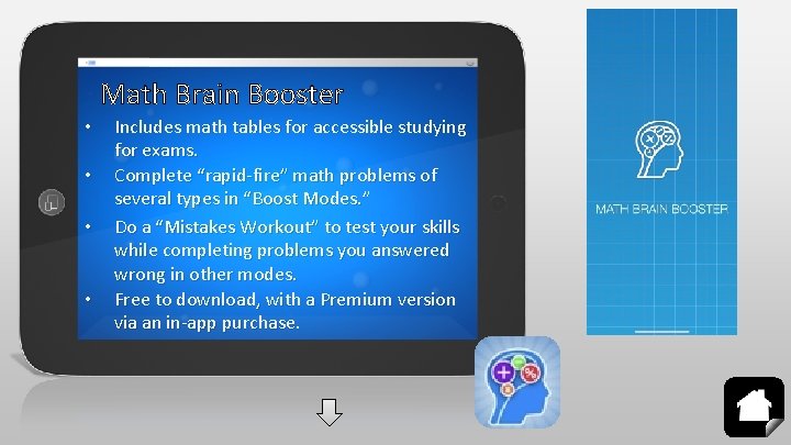 Math Brain Booster • • Includes math tables for accessible studying for exams. Complete