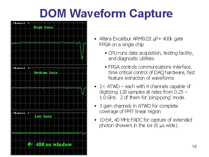 DOM Waveform Capture High Gain • Altera Excalibur ARM 922 t m. P+ 400