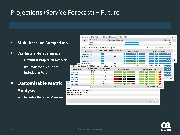 Projections (Service Forecast) – Future § Multi-baseline Comparison § Configurable Scenarios – Growth &