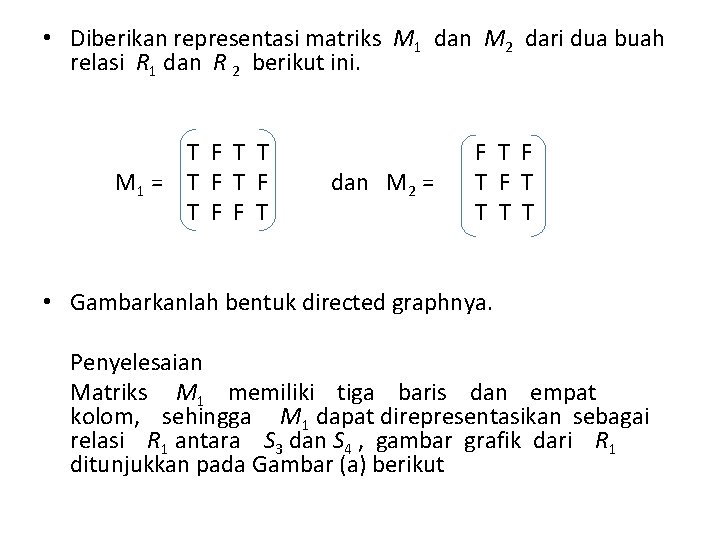  • Diberikan representasi matriks M 1 dan M 2 dari dua buah relasi