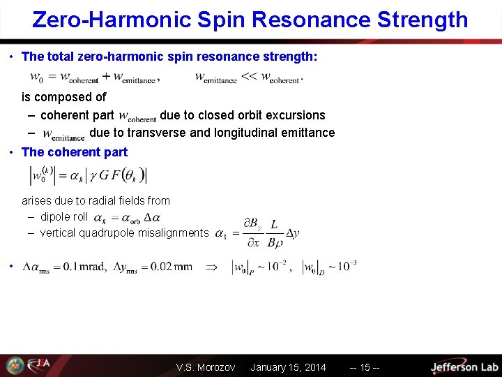 Zero-Harmonic Spin Resonance Strength • The total zero-harmonic spin resonance strength: is composed of