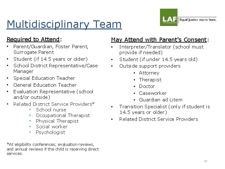 Multidisciplinary Team Required to Attend: • Parent/Guardian, Foster Parent, May Attend with Parent’s Consent: Multidisciplinary Team Required to Attend: • Parent/Guardian, Foster Parent, May Attend with Parent’s Consent: