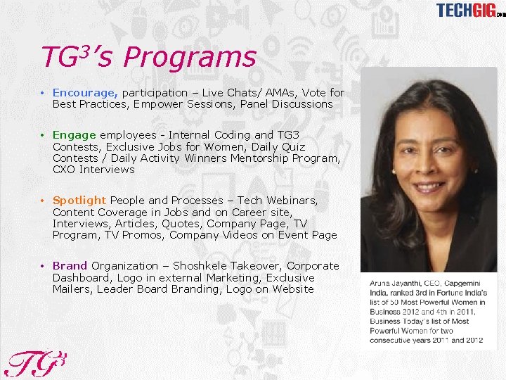 TG 3’s Programs • Encourage, participation – Live Chats/ AMAs, Vote for Best Practices,