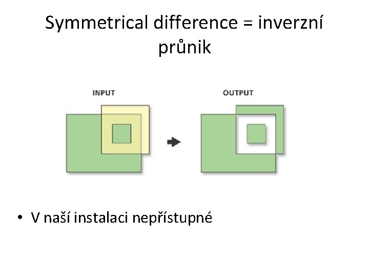 Symmetrical difference = inverzní průnik • V naší instalaci nepřístupné 