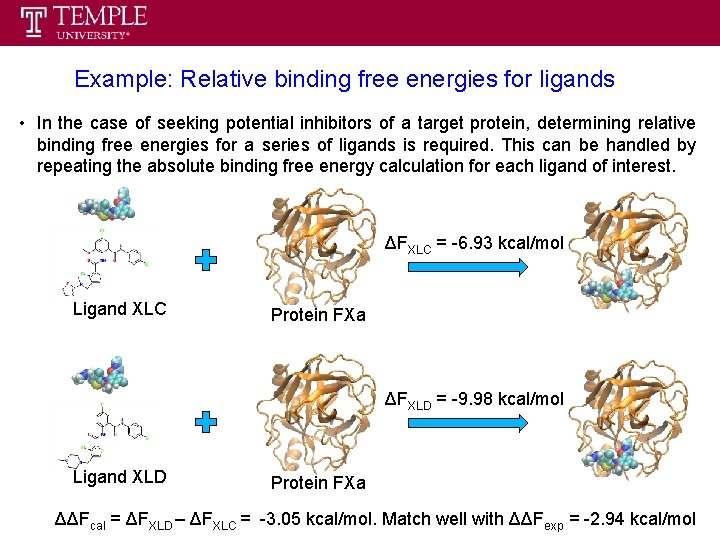 Example: Relative binding free energies for ligands • In the case of seeking potential