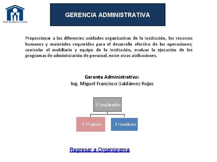 GERENCIA ADMINISTRATIVA Proporcionar a las diferentes unidades organizativas de la Institución, los recursos humanos