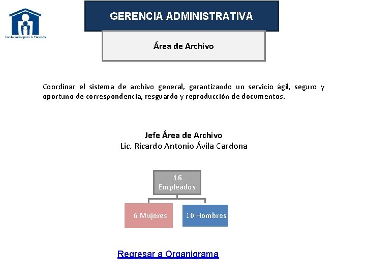 GERENCIA ADMINISTRATIVA Área de Archivo Coordinar el sistema de archivo general, garantizando un servicio