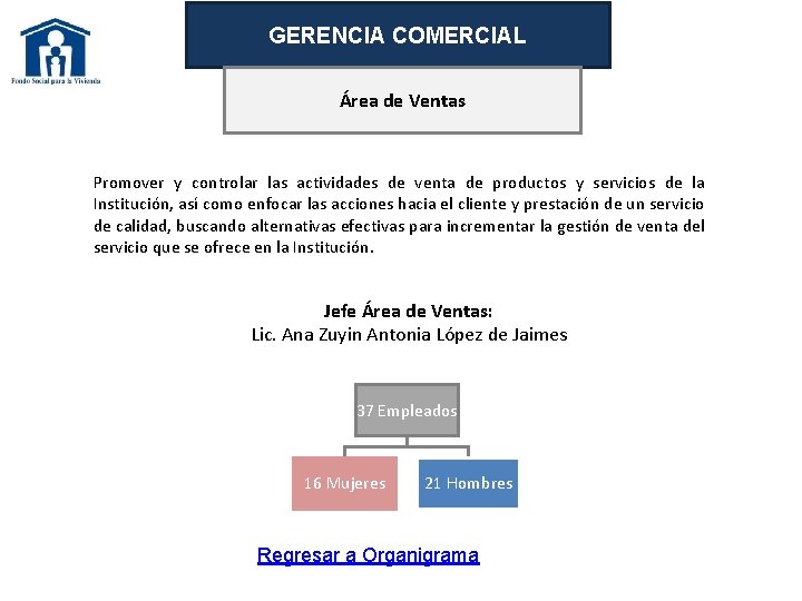 GERENCIA COMERCIAL Área de Ventas Promover y controlar las actividades de venta de productos