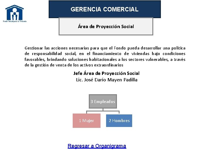 GERENCIA COMERCIAL Área de Proyección Social Gestionar las acciones necesarias para que el Fondo