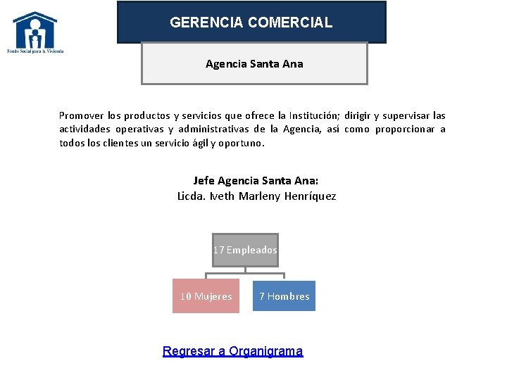 GERENCIA COMERCIAL Agencia Santa Ana Promover los productos y servicios que ofrece la Institución;