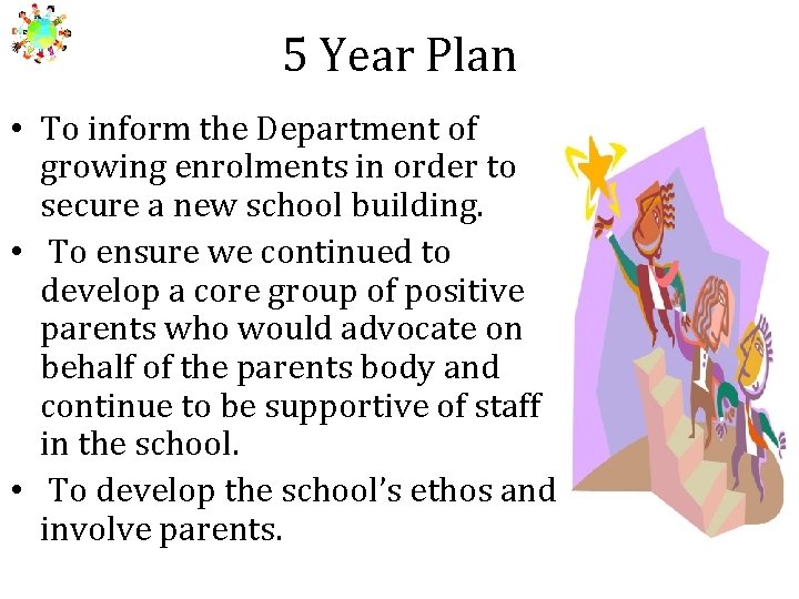 5 Year Plan • To inform the Department of growing enrolments in order to