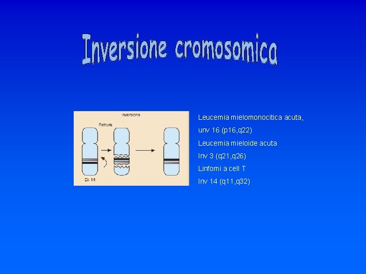 Leucemia mielomonocitica acuta, unv 16 (p 16, q 22) Leucemia mieloide acuta Inv 3