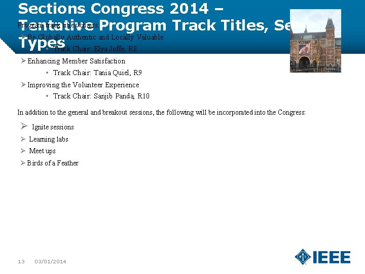 Sections Congress 2014 – Program track titles/chairs: Tentative Program Track Titles, Session Ø Be