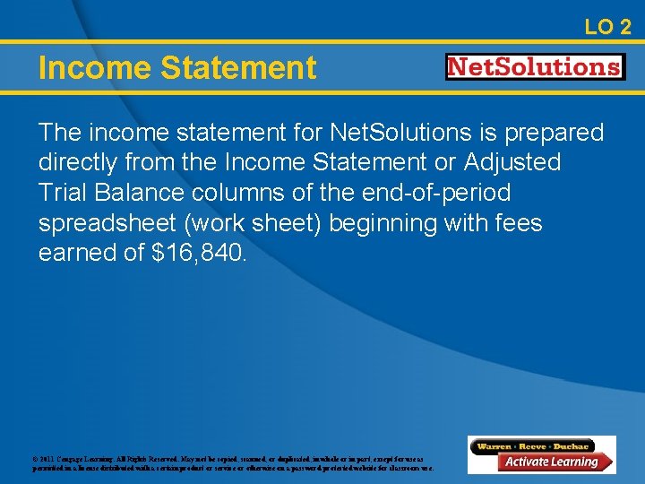 LO 2 Income Statement The income statement for Net. Solutions is prepared directly from