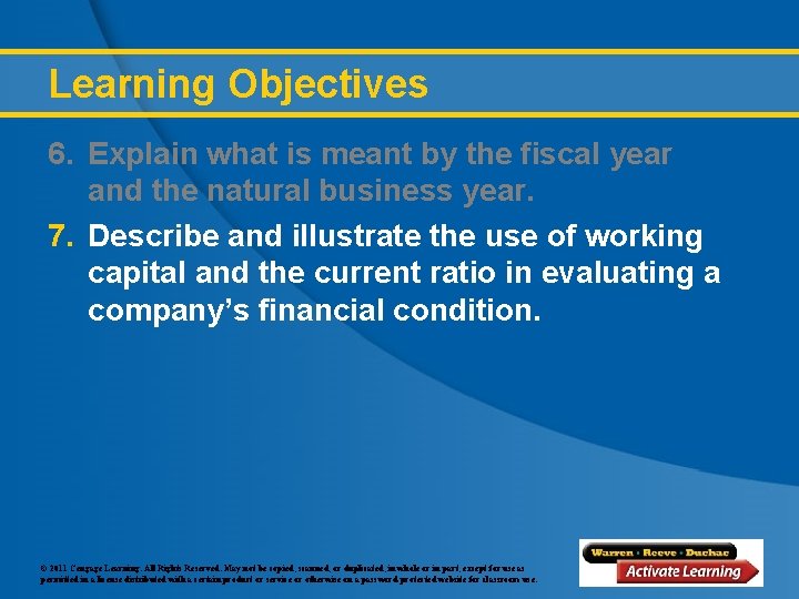 Learning Objectives 6. Explain what is meant by the fiscal year and the natural