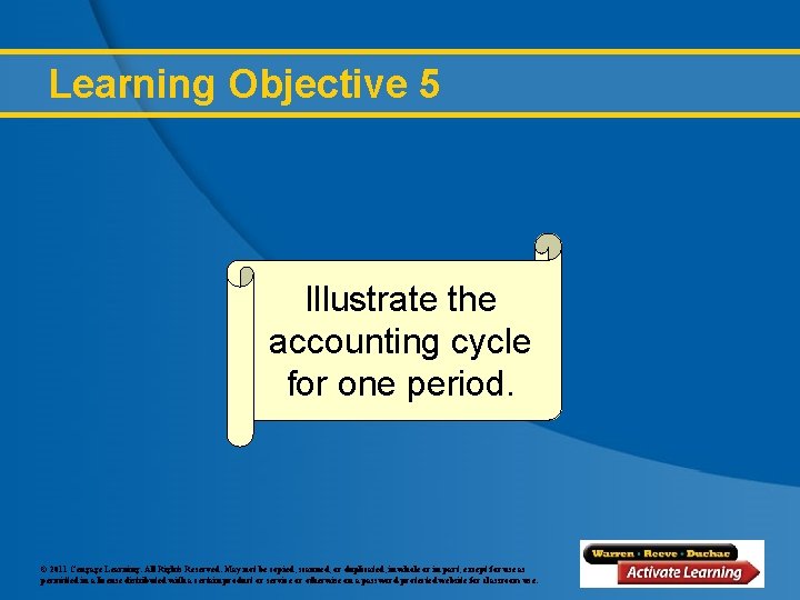 Learning Objective 5 Illustrate the accounting cycle for one period. © 2011 Cengage Learning.