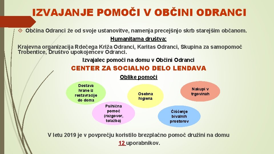 IZVAJANJE POMOČI V OBČINI ODRANCI Občina Odranci že od svoje ustanovitve, namenja precejšnjo skrb