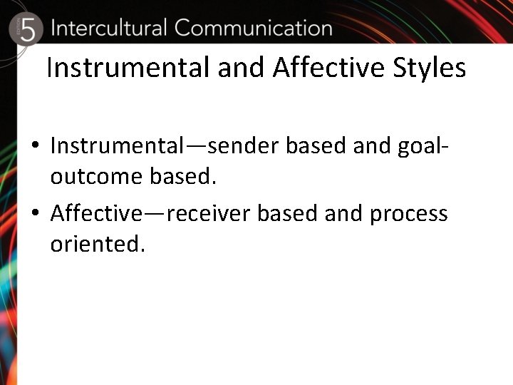 Instrumental and Affective Styles • Instrumental—sender based and goaloutcome based. • Affective—receiver based and