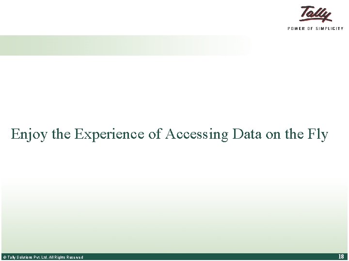Enjoy the Experience of Accessing Data on the Fly © Tally Solutions Pvt. Ltd.