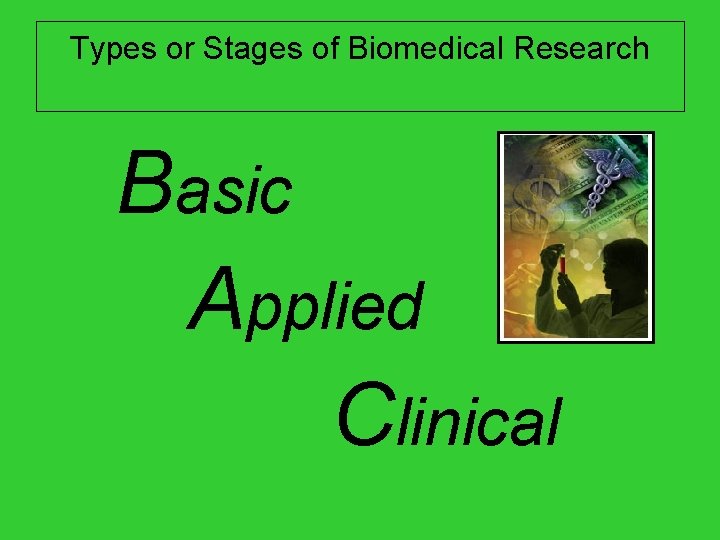 Types or Stages of Biomedical Research Basic Applied Clinical 